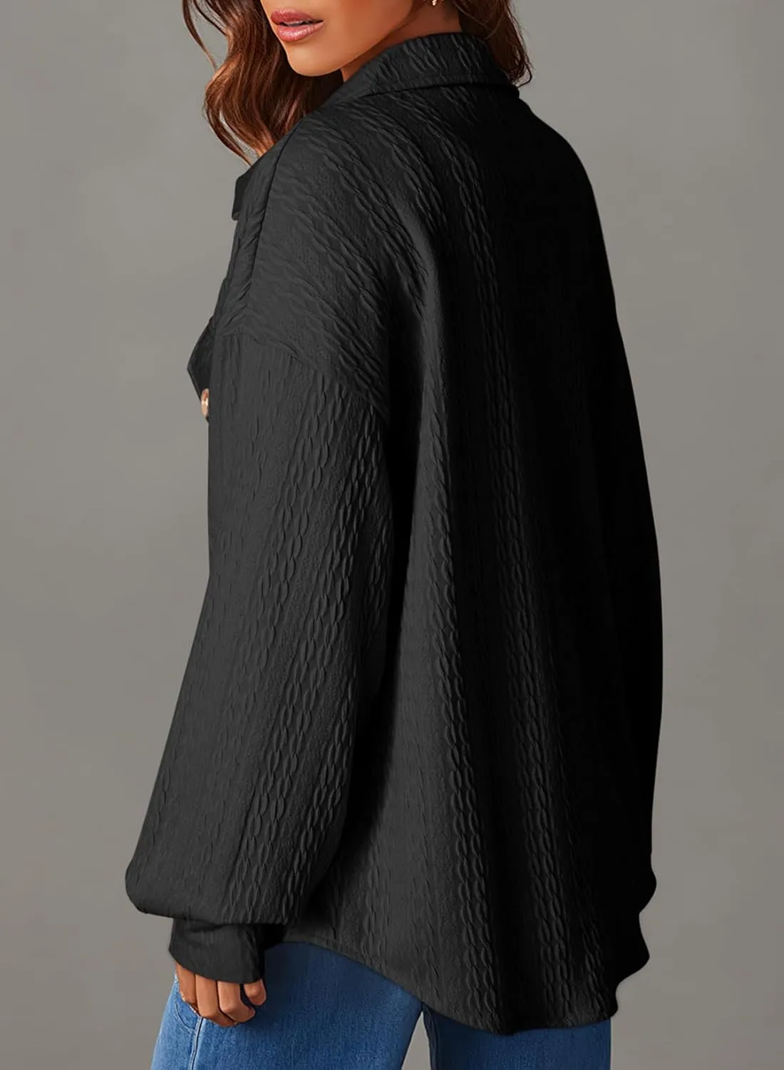 Dokotoo Womens Cable Knit Lightweight Shacket Button Down Shirts Long Sleeve Casual Oversized Blouses Tops