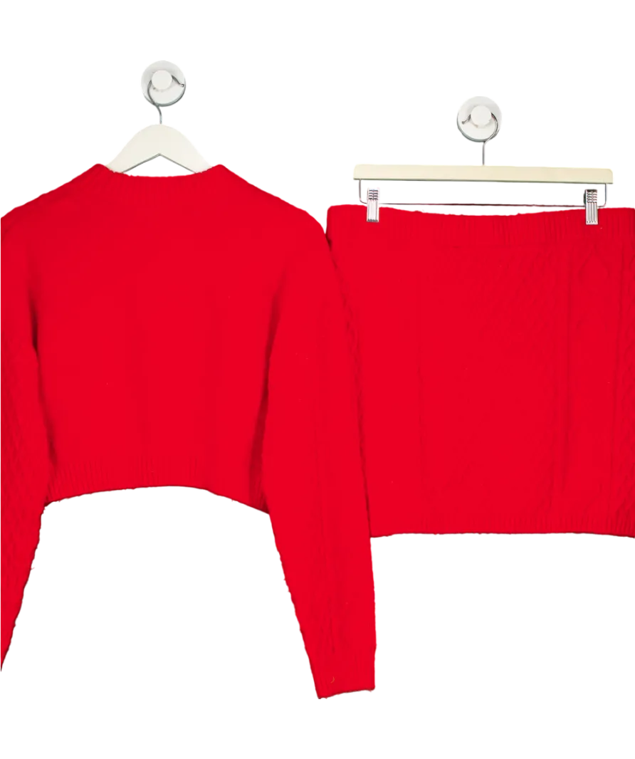 H&M Red Cable Knit Jumper And Skirt Co Ord UK M/L
