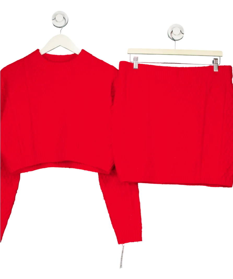 H&M Red Cable Knit Jumper And Skirt Co Ord UK M/L