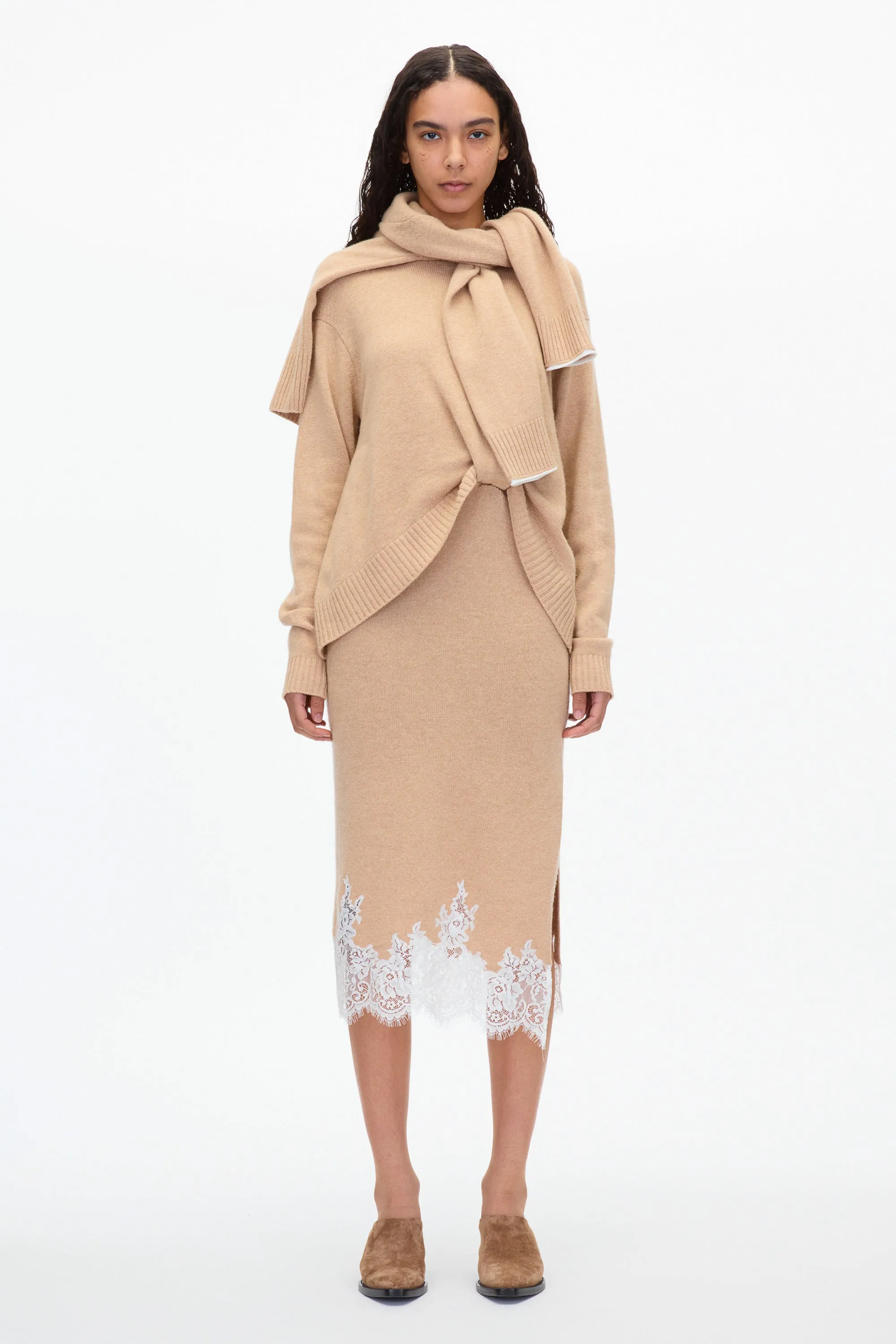 Is Draped Knit Dress with Lace Trim