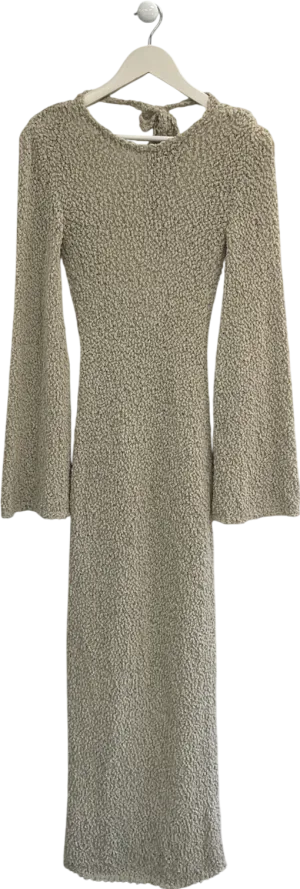 Naked Wardrobe Beige Knitted Open Back Maxi Dress UK XS