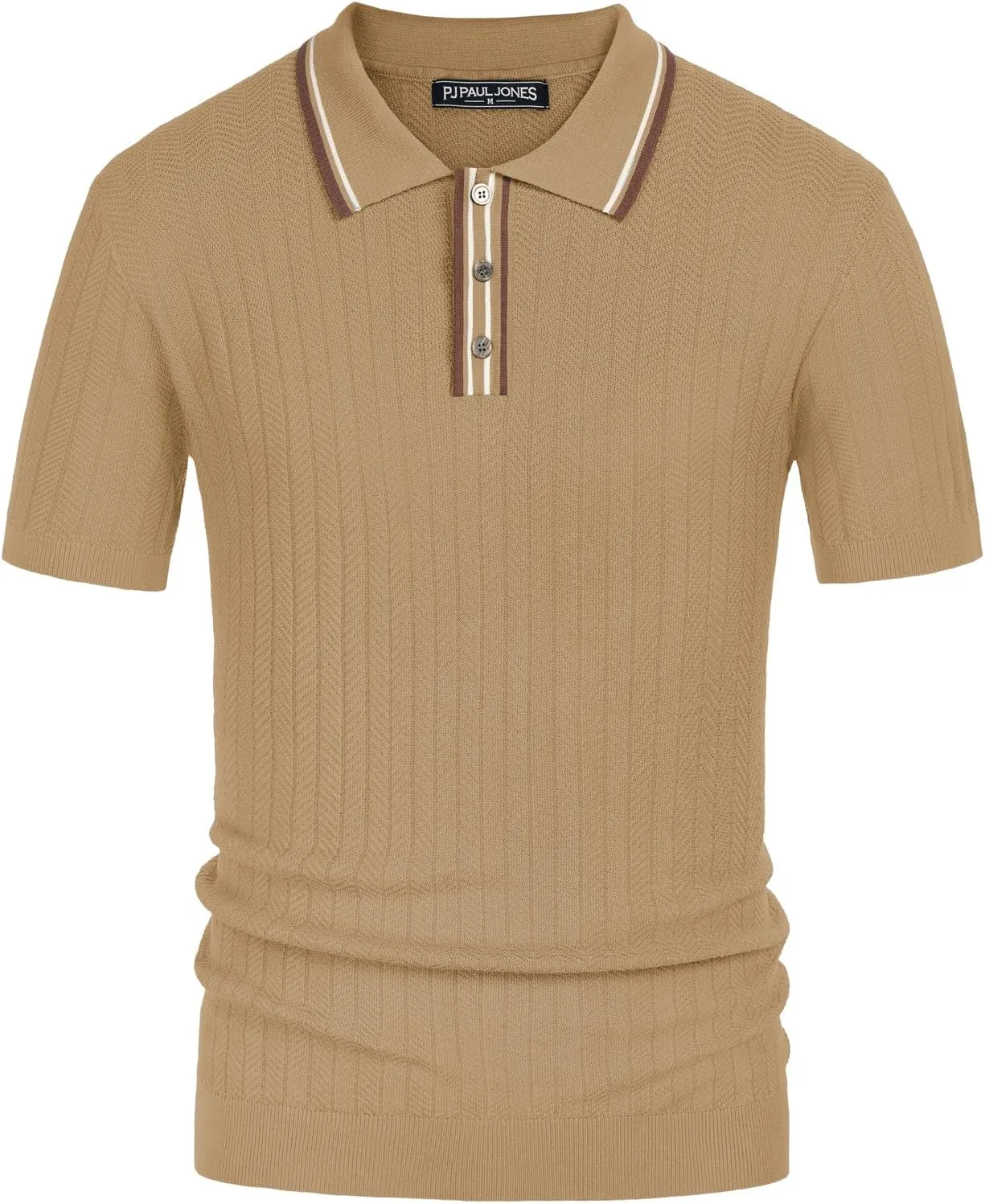 PJ PAUL JONES Mens Knitted Polo Shirts Short Sleeve Textured Pullover Golf Polo T Shirts