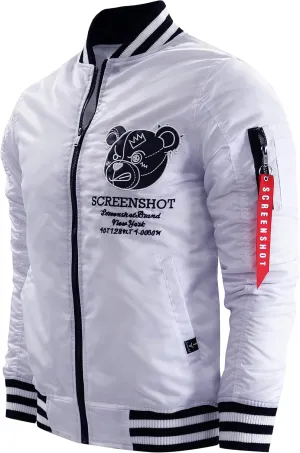 SCREENSHOT Hip-Hop Urban NYC Fashion Padded Bomber Jacket - Quilted Linning Outdoor Streetwear Graffiti Patch Zip Up Top
