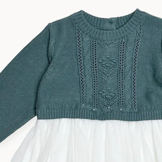 Sweater Knit Top & Tutu Combo Baby Dress: Blue Teal Floral