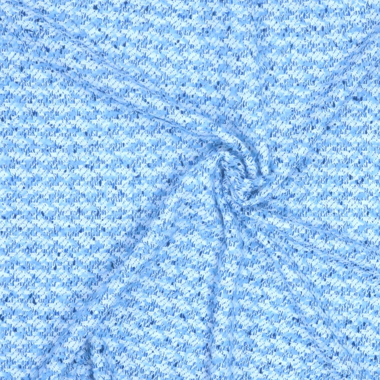 White and Light Blue with Blue Lurex Thread abstract Tweed Bouclé Fabric