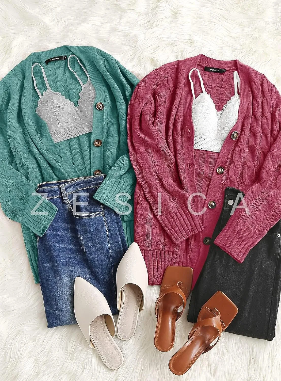 ZESICA Women's Fall Casual Long Sleeve Button Down Open Front Cable Knit Cardigan Sweater Coat