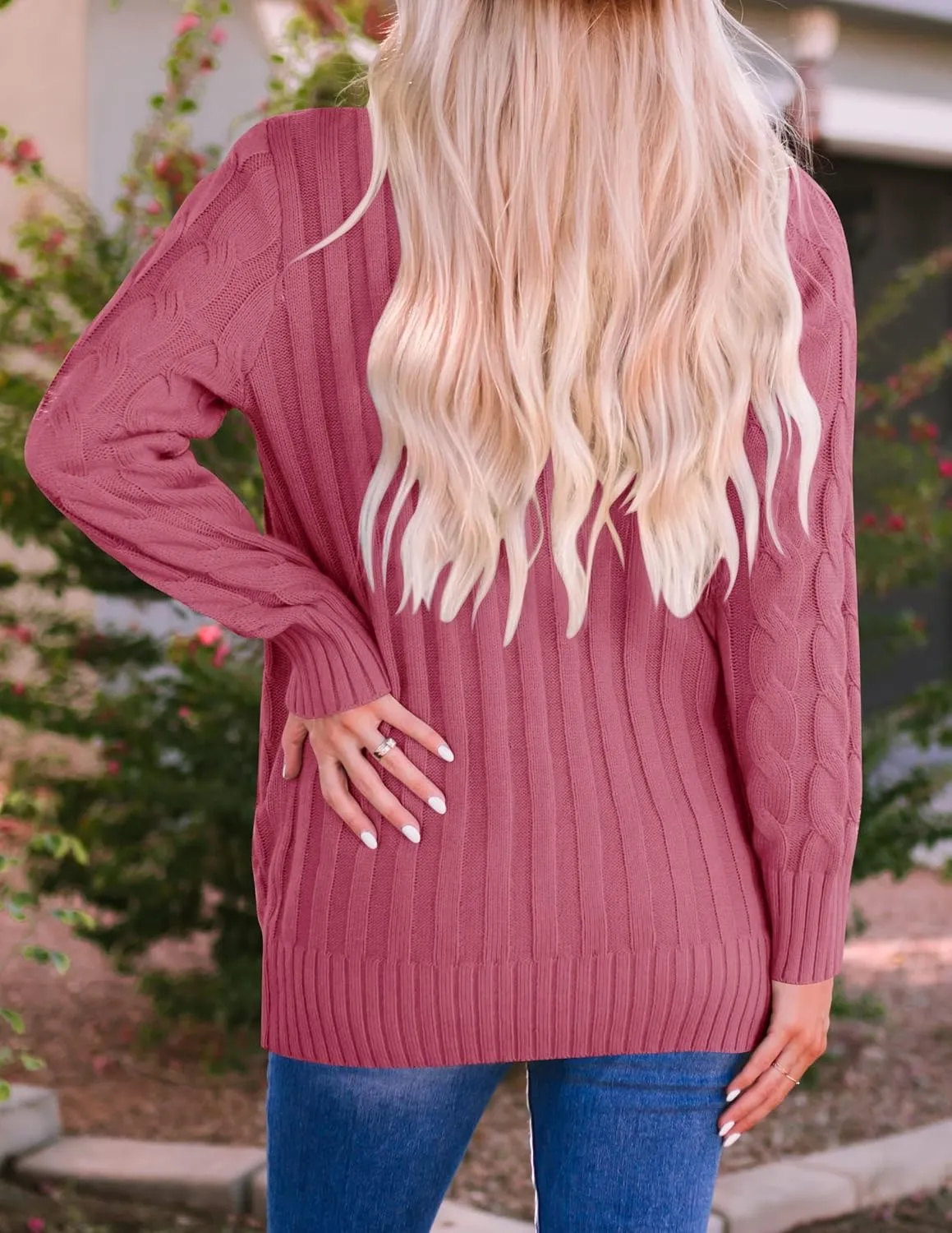 ZESICA Women's Fall Casual Long Sleeve Button Down Open Front Cable Knit Cardigan Sweater Coat