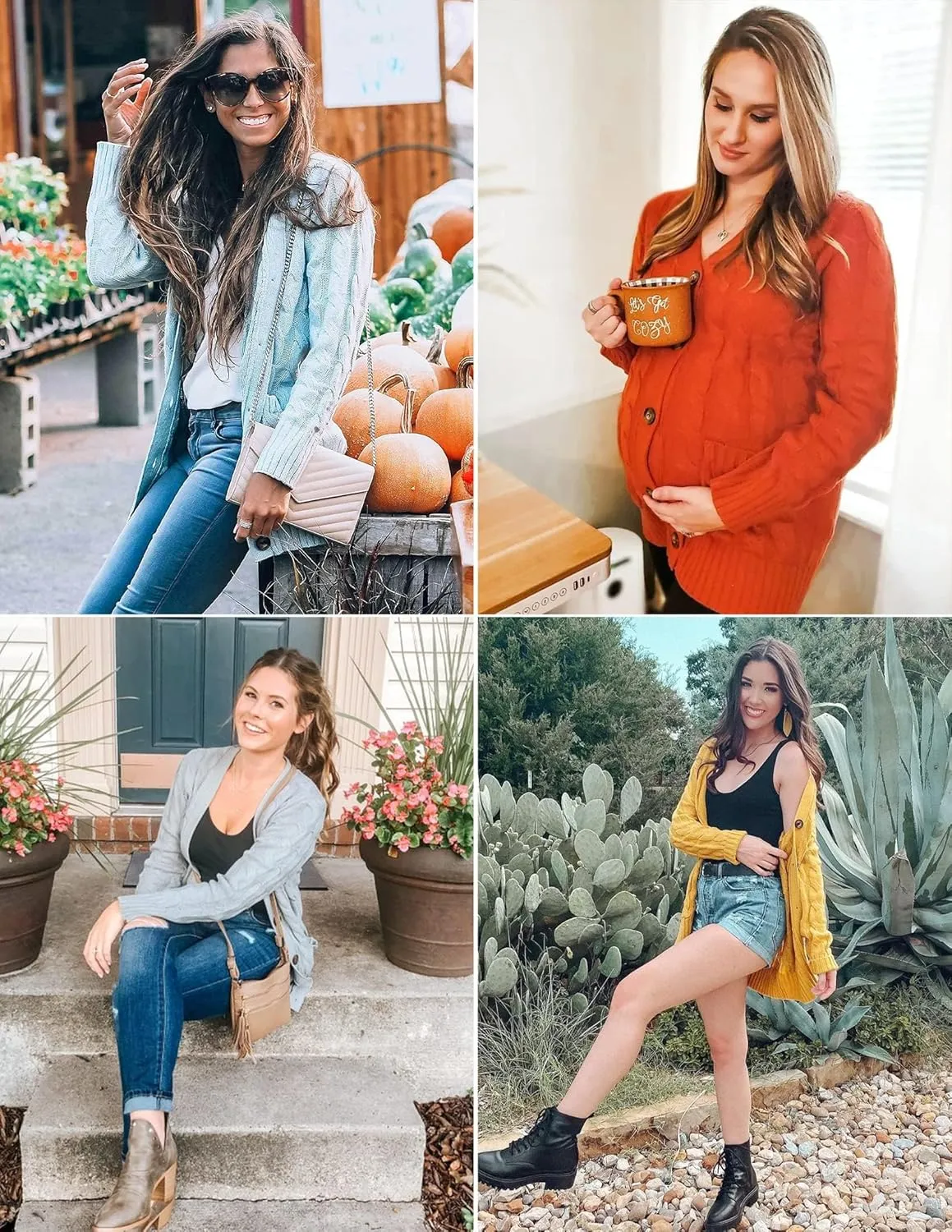 ZESICA Women's Fall Casual Long Sleeve Button Down Open Front Cable Knit Cardigan Sweater Coat